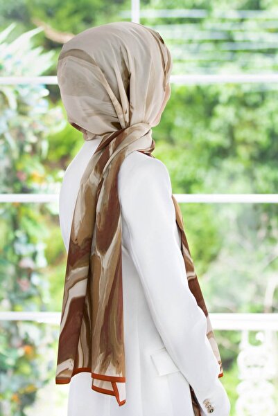 Vissona KREP EBRU DESENLİ TABA RENKLİ 75X195 KIRIŞMAZ ŞAL