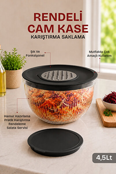 naturelove Rendeli Karıştırma Saklama Kabı - Çok Amaçlı Cam Kase - Mutfak Haz...