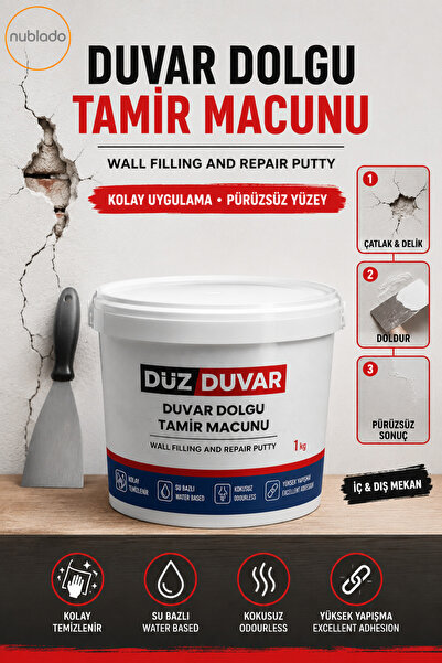 NUBLADO 1 Kg Duvar Tamir Dolgu Macunu Alçı Sıva Derin Boşluk Doldurucu Giderici.