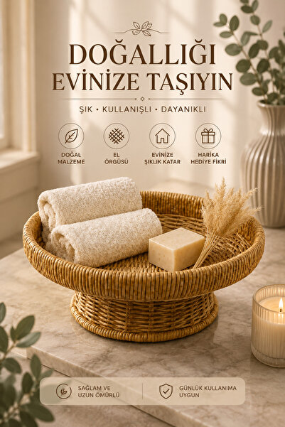 Genel Markalar Hasır Rattan Ayaklı Meyvelik Sepet Bol Kase Çok Amaçlı 10*24CM