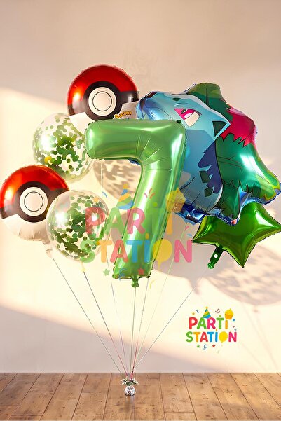Parti Station Pokemon Bulbasaur Konsept 7 Yaş Balon Set Pokemon Bulbasaur Bal...