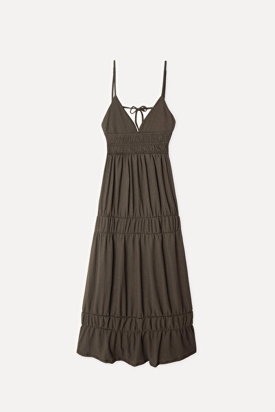 Mudo Women's Brown Gipeli A-Line Long Dress