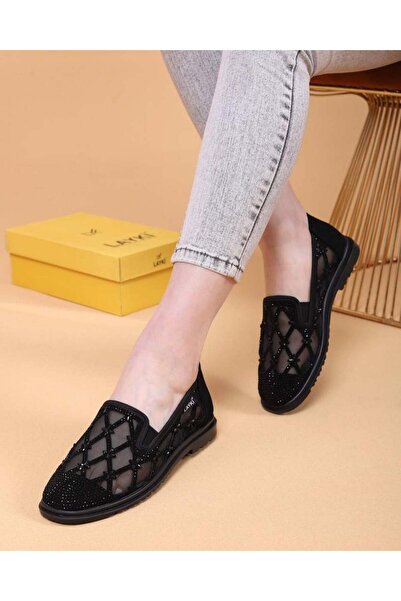 layki Francis Black Colored Stone Detailed Women's Casual Classic Shoes