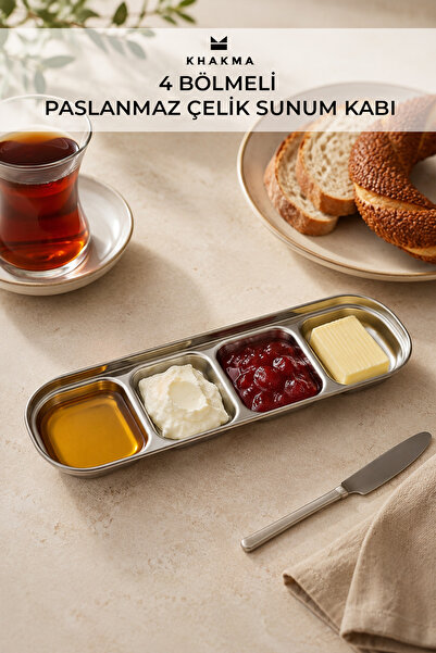 KHAKMA 4-Compartment Stainless Steel Presentation Container – Sauce Bowl & Br...