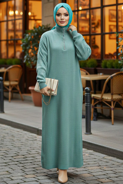 Neva Style فستان تريكو حجاب نعناعي 34310MINT