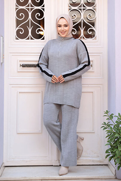 N.S NEVA STYLE Set de două piese din tricot hijab gri 50163GR