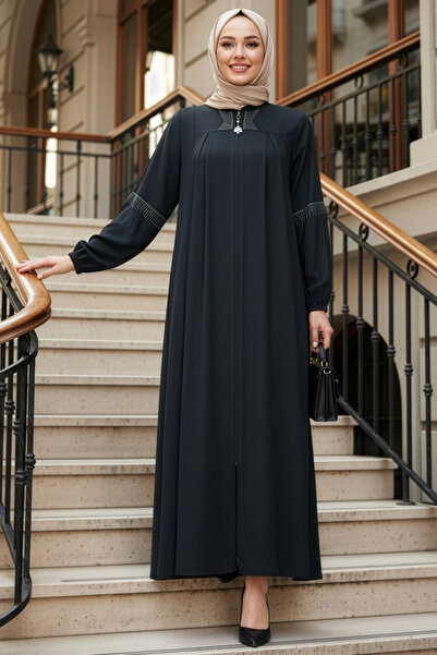 N.S NEVA STYLE Zippered Navy Blue Hijab Abaya 45299L