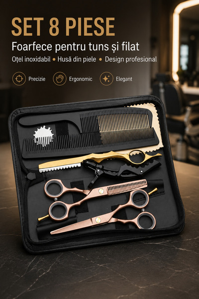 Regal Bliss Set 8 piese Regal Bliss® cu foarfece tuns și filat, oțel inoxidab...