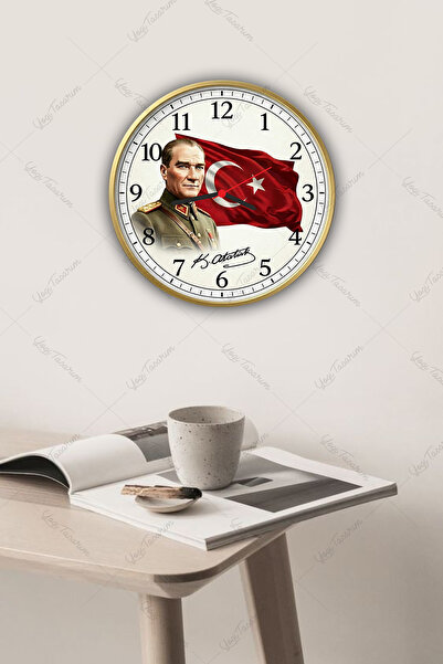 Yogi Tasarım Atatürk ve Bayrak Temalı Ahşap Duvar Saati