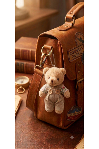 Şirin Kıyafetli Peluş Ayıcık Anahtarlık - Vintage Tasarım Çanta Aksesuarı hed...