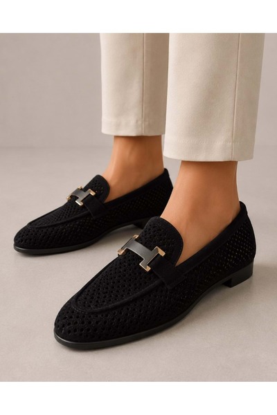 KOCAMANLAR Feles Perforated Buckle Detailed Blunt Toe Women's Ballerina Shoes...