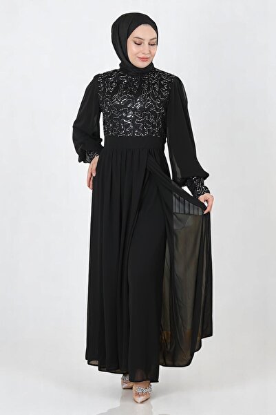Missvalle Sequined Chiffon Suit Black 19190