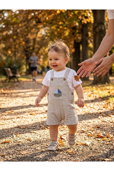 INFANT Set salopetă cu bretele și tricou Oryeda broderie barcă
