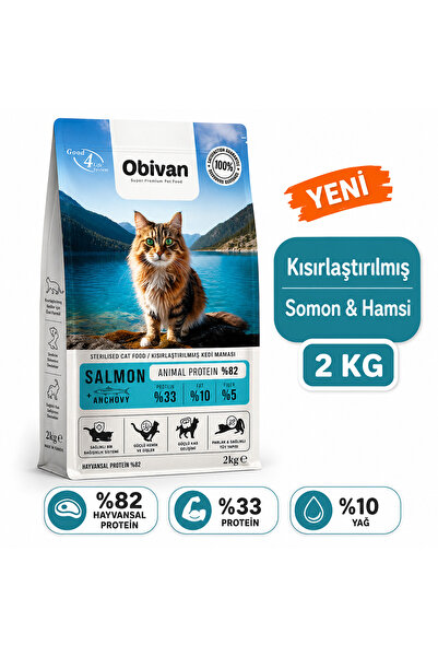 obivan Sterilised Somonlu ve Hamsili Kısırlaştırılmış Kedi Maması 2 Kg