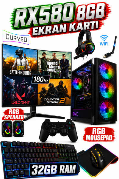 Dmc N304 (PUBG,GTA 5) I7 6700,32gb,512gb Nvme M.2 Ssd,8gb Rx580,24" 180hz Oyu...
