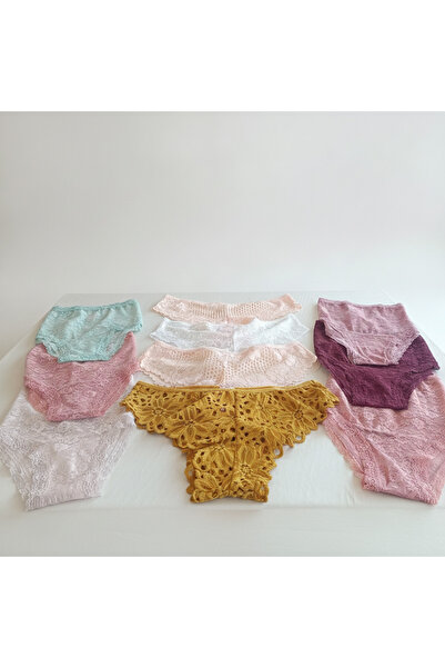 BONBON Women's Full Lace 10 Pack Mixed Color Brif Brazilian Slip Panties Bb2537