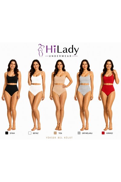 Hilady Women's Panties Lycra Stretchy Cotton 5 Pack High Waist Panties Red Black Skin Gray White