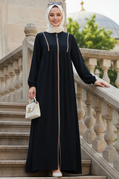 N.S NEVA STYLE Zippered Navy Blue Hijab Robe 45318L