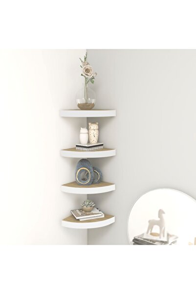 Concept Rafturi de perete de colț 4 buc. stejar și alb 35x35x3,8 cm MDF