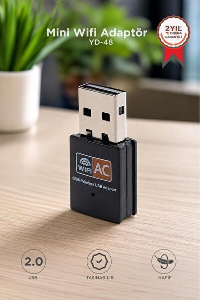 Torima Mini Wifi Adaptör USB 2.0 600 Mbps Kablosuz Alıcı YD48 Siyah