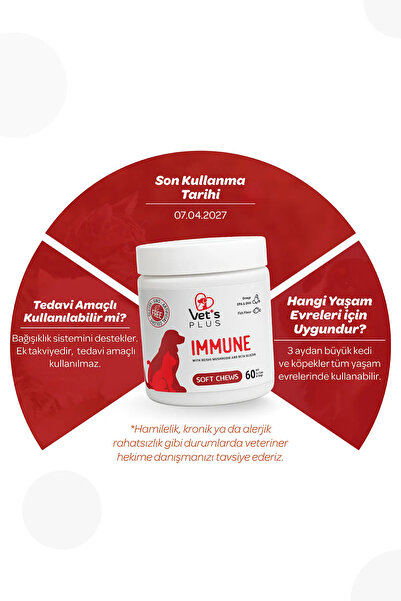 Vet's Plus Immune Çiğnenebilir Tablet 60'lı (Bağışıklık Sistemi Destekleyici, Kedi ve Köpekler için)