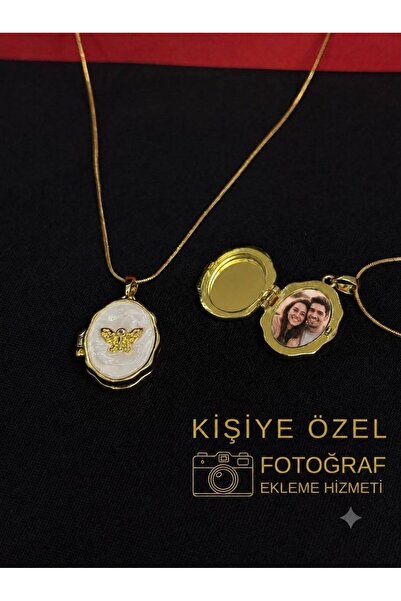 Melisa Takı & Aksesuar 316L Çelik Gold Renk Açılır Resimli Kolye (Fotoğraf ek...