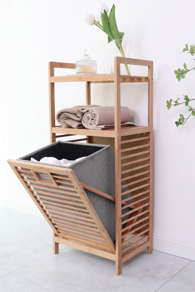 Begin Power Καλάθι απορριμμάτων Bamboo με 2 ράφια, Οργανωτής μπάνιου πολλαπλώ...