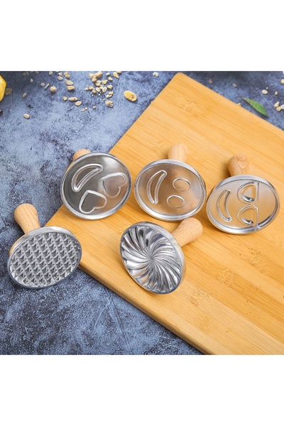 Global Ersat Ersat Home Cookie Stamp, 2 Pieces, Wooden Handle, Cast Metal Mold