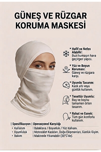 Mrey Yazlık Ekru Güneş ve Rüzgar Maskesi İnce Hafif Kar Maskesi Balaclava Mot...