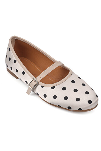 Capone Outfitters Cathryn Buckle-Strapped Polka Dot Women's Ballerinas