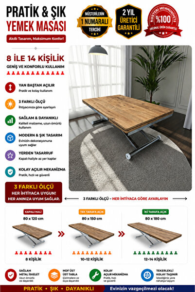 SEHPAM AKILLI Yan Baştan Açılır Akıllı Yemek Masası Oval Mdf Tabla Alt Mekani...