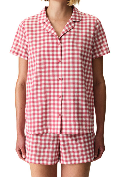 Penti Women Pink Gingham Short Sleeve Shirt Shorts Rose Set