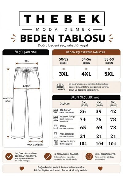 THEBEK Women's Viscose Pocketless Battal - Regular - Pants Relaxed Fit Plus Size