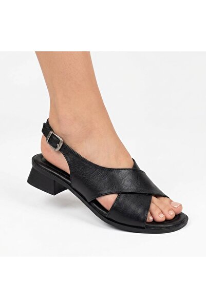 ENZO EXCLUSİVE Doğa Shoes Yazlık Kalın Topuklu Hakiki Deri