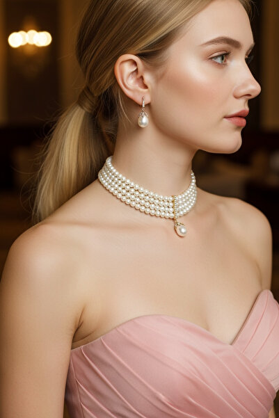 FUYA JEWELLERY Mayorka İnci Kolye, Küpe Takım