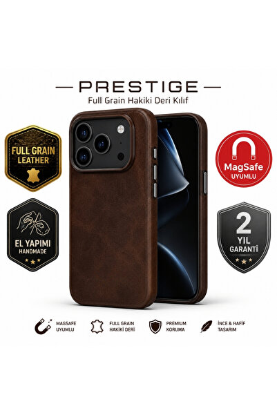 PLM Prestige iPhone 17 Pro Uyumlu, Full Grain Hakiki Deri Kılıf, MagSafe Uyum...