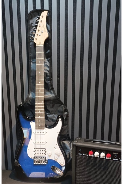 müzikhane Elektro Gitar Seti BlueBurst (Gitar-Amfi-Stand-Kablo-Askı-Kapo-Akor...