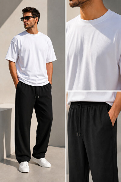 WENMİNG Men's Premium Combed Cotton T-Shirt Crinkle Fabric Tracksuit Top and ...