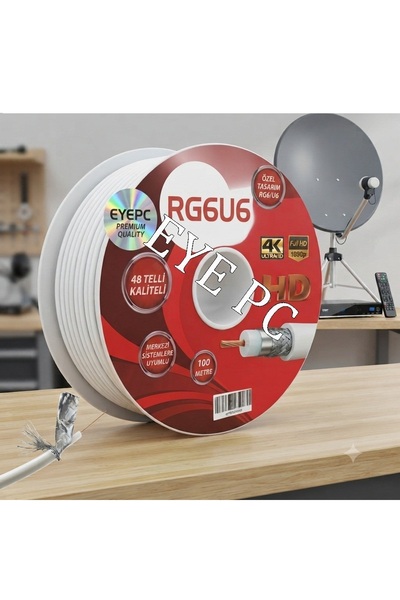 NcpLine Rg6-u6 Full Hd 4k Yerli Kablo 100mt 100 Metre Çanak Anten Uydu Cihazı...
