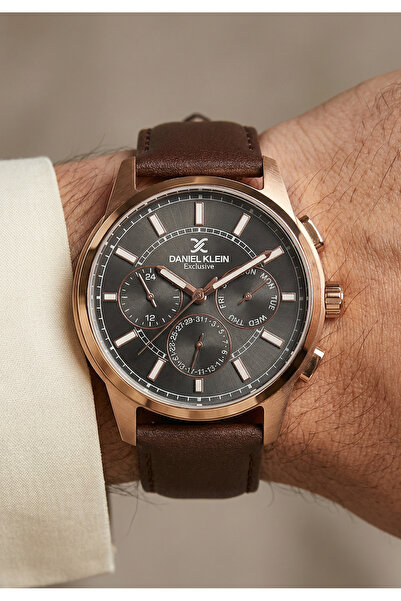 Daniel Klein Exclusive Dark Brown Leather Watch for Men DK.1.14209-5