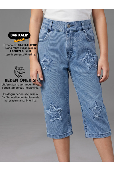 ROBİN KİDS Pantaloni Capri din denim cu aplicații stea pentru fete
