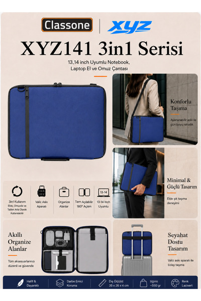 Mila 3in1 Series Mlk141 13,14 Inch Compatible Tablet, Laptop Hand and Shoulde...
