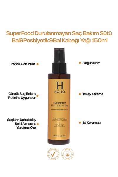 Hoito SuperFood Durulanmayan Saç Bakım Sütü - Bal, Postbiyotik & Bal Kabağı Yağı (150 ml)