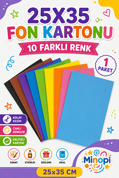 Minopi 1 Paket 25x35 Fon Kartonu Paketi 10'lu Hobi Tasarım Anaokulu Kreş Malz...