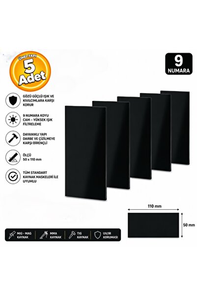 GFB GFB6012 Siyah Dar Kaynak Maske Camı 50x110 mm 9 Numara (5 Adet)
