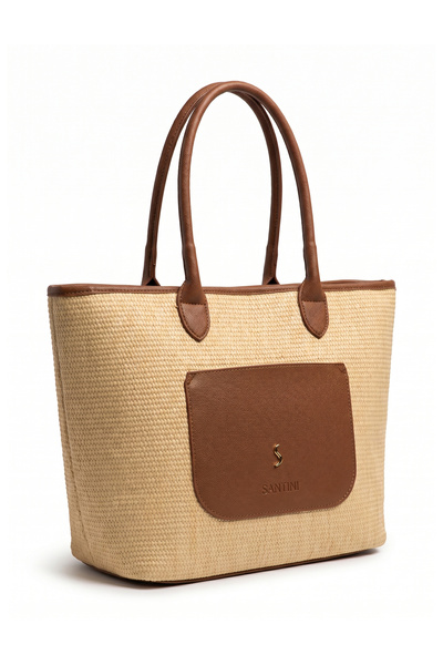 Santini Collection Women's Shoulder and Handbag Straw Textured Zippered Daily...