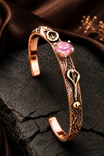 İyyaKee Women's Copper Bracelet with Pink Zircon Stone, Adjustable, Handcraft...