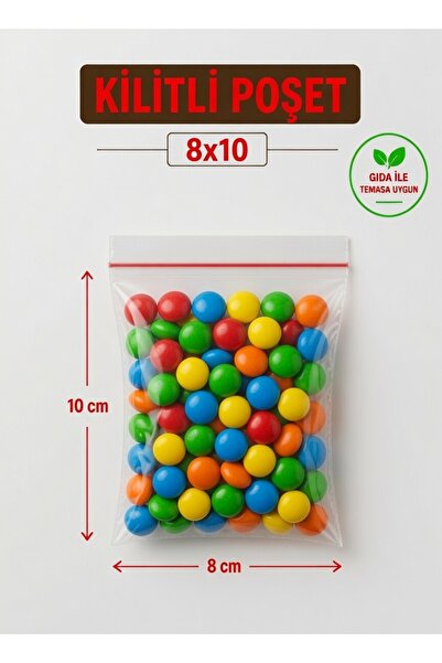 HG Tedarik 100 Adet 8X10 Cm Şeffaf Kilitli Poşet, Kına Çerez Kuruyemiş Poşeti...