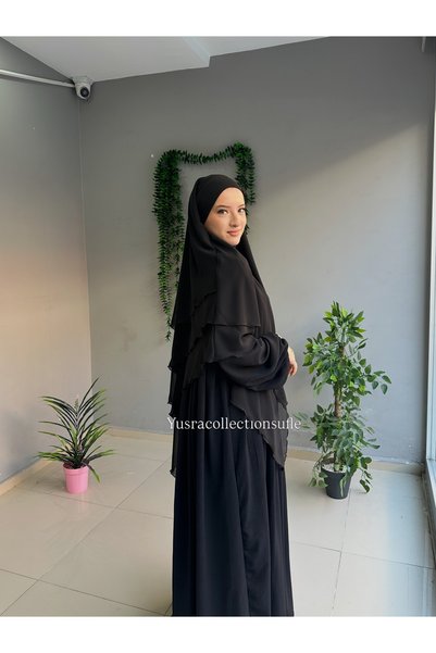 Yüsra Collection طقم Ayrobin من قطعتين، فستان وخمار Soufflé طويل