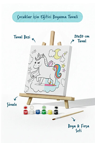 Tabdiko Unicorn Temalı Çocuk Boyama Tuvali Seti – Şövalesiz Eğitici Boyama Se...